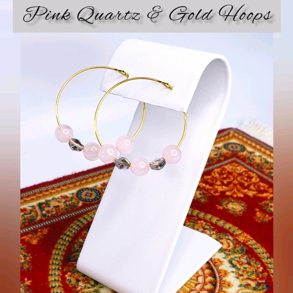 Pink Quartz & Gold Hoops
